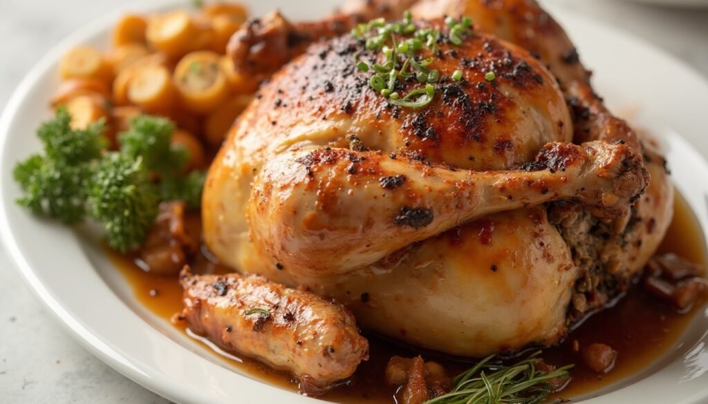 Cuddy Farms Marinated Turkey served on a plate with garnish